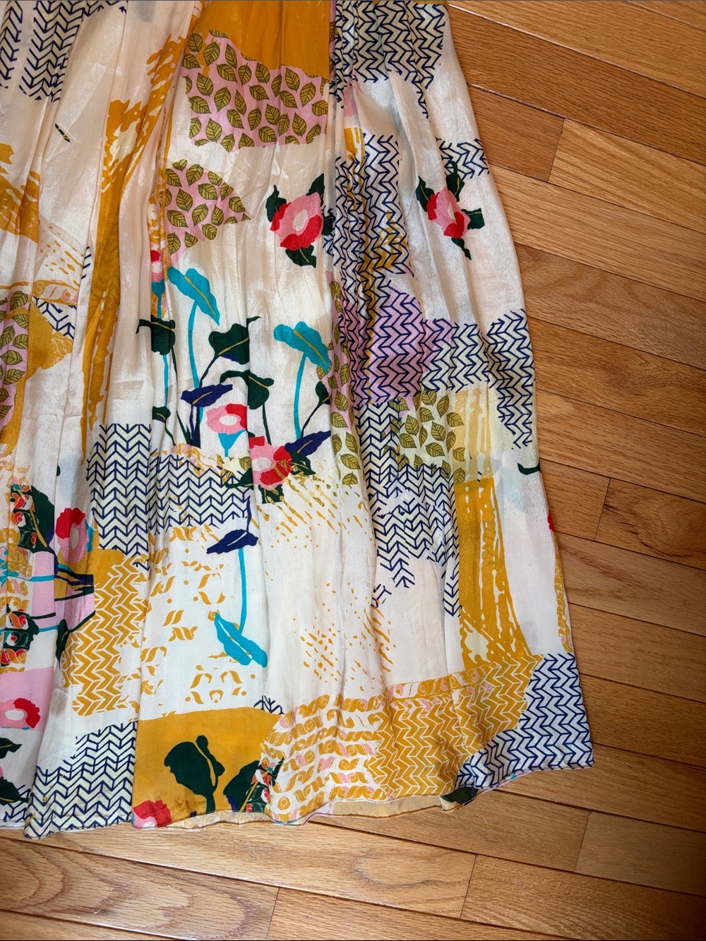 Anthropologie Boho Floral Patchwork Midi Skirt in Mustard & Cream - Picture 4 of 7